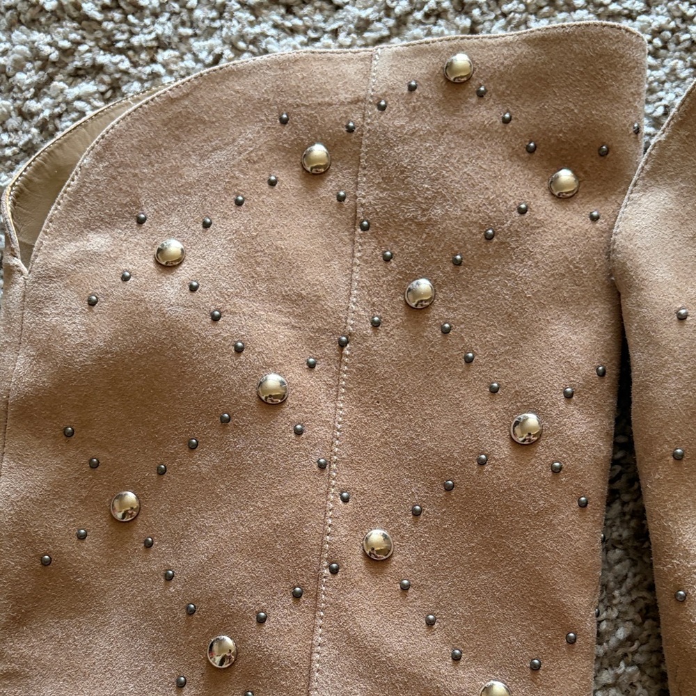 Vince Camuto Studded Tan Heeled Boots - Picture 2 of 3